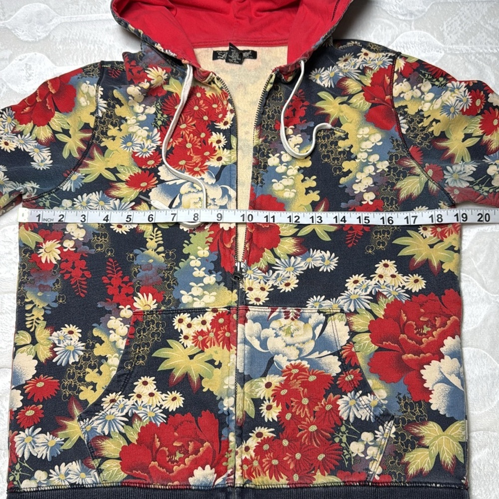 Lucky Brand Y2K Asian Floral Zip Hoodie Boho Retro S Vintage Fashion Streetwear - Picture 7 of 10
